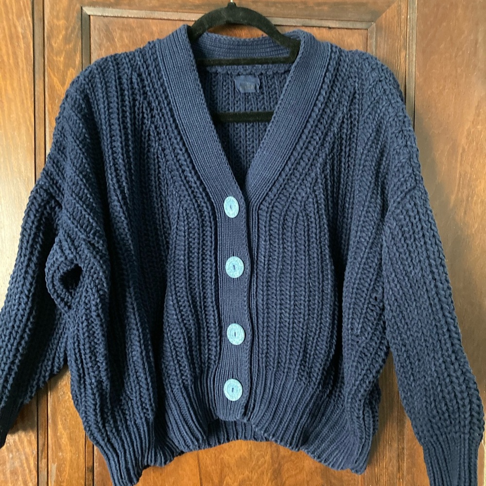 Babaa Navy Blue Cotton Cardigan Sweater No. 18